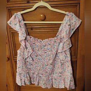 LEE Plus Size Pink Floral Ruffle Blouse